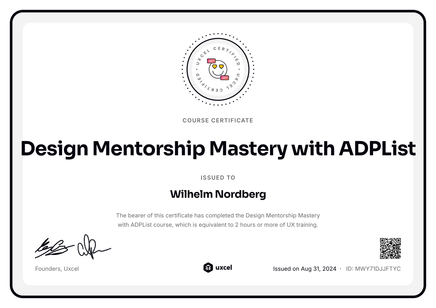 Wilhelm Nordberg's certificate